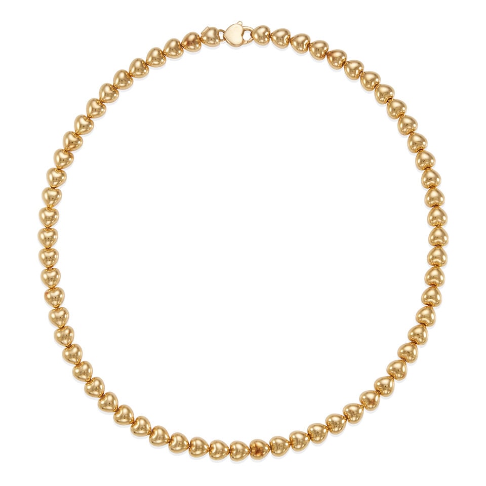 18K GOLD HEART NECKLACE: 18K GOLD HEART NECKLACE • 18k yellow gold • Length 18 in. • Estimated gross weight: 41.9 grams Footnotes: Overall condition, very good Metal stamped and tested for 18k gold Superfici