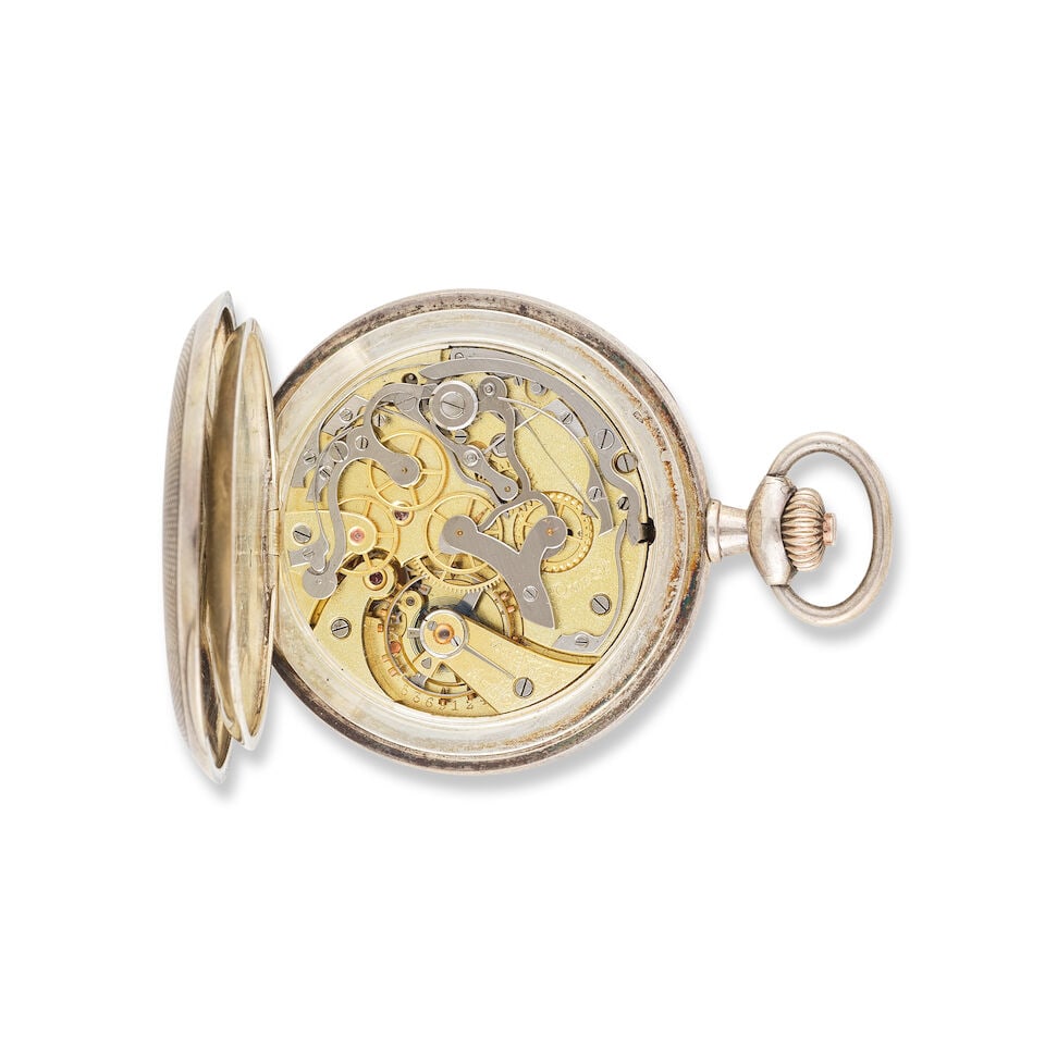 Omega. A silver keyless wind open face chronograph pocket watch Omega. Chronographe de poche ... - 3