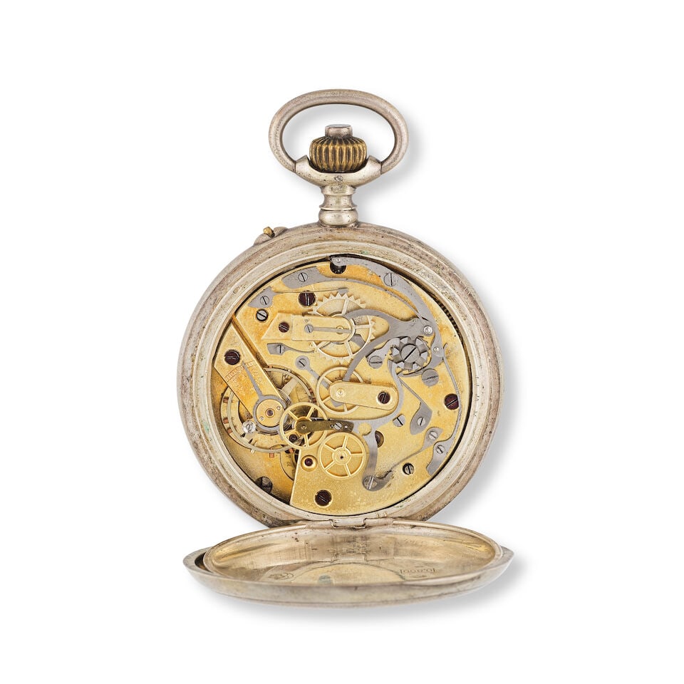 A silver keyless wind open face chronograph pocket watch Chronographe de poche à cadran ouv... - 2