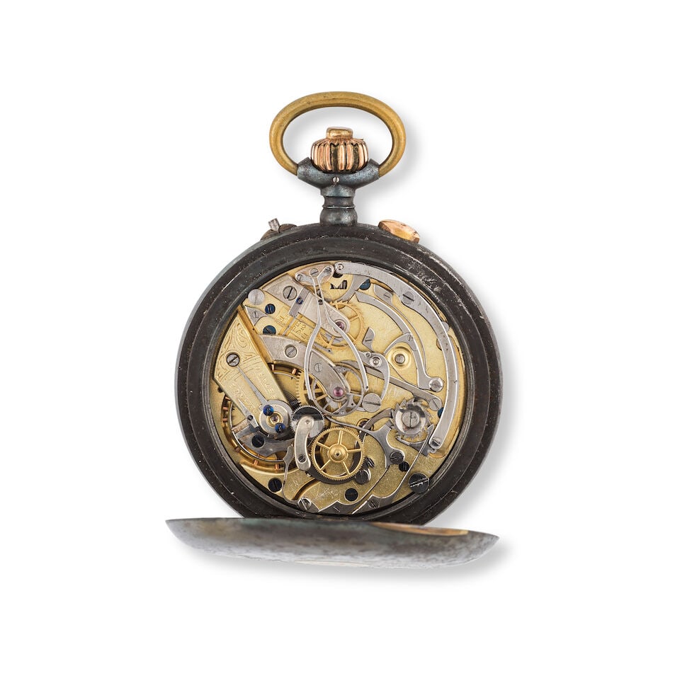 A steel keyless wind open face split second chronograph pocket watch Chronographe de poche à... - 2