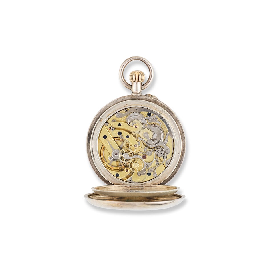A silver keyless wind open face chronograph pocket watch Chronographe de poche à cadran ouv... - 2