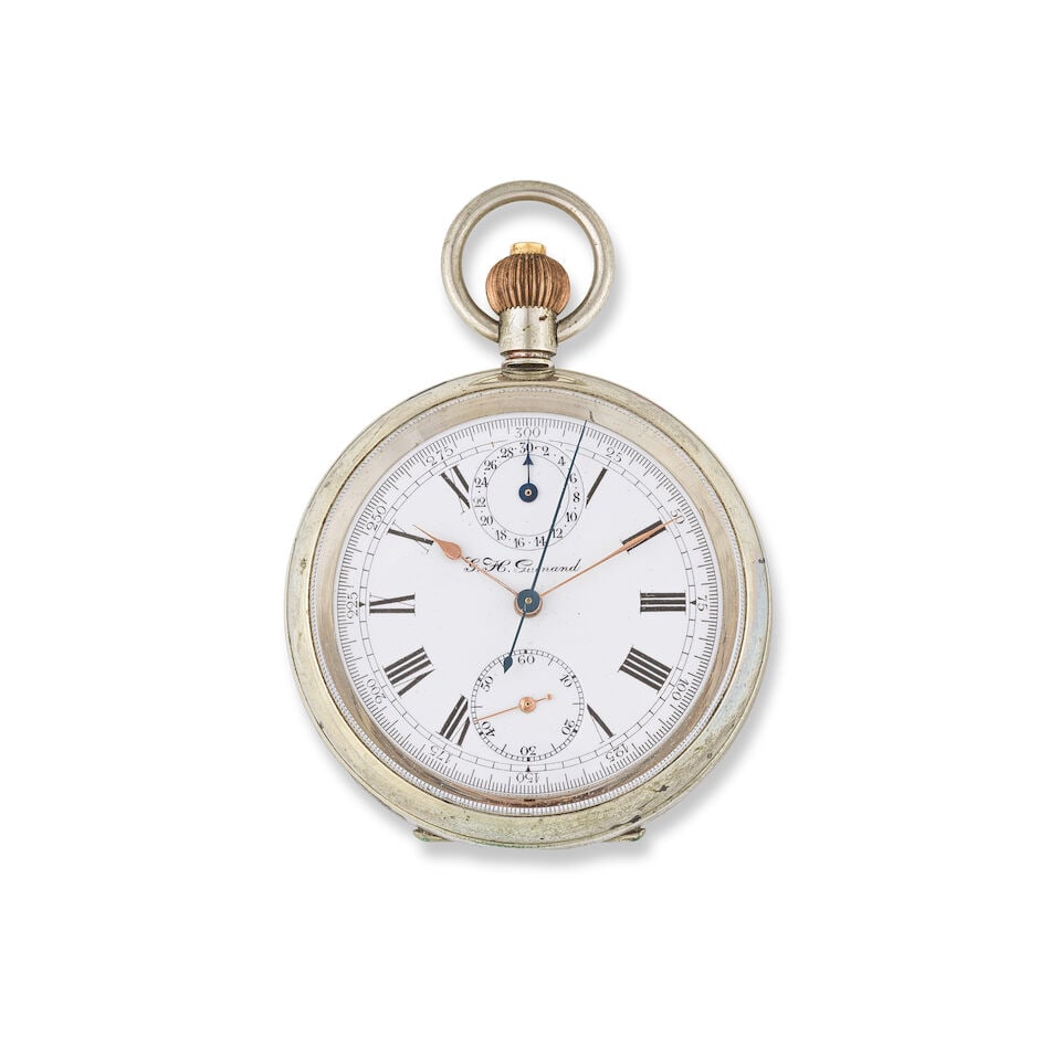 G.H. Guinand. A steel keyless wind open face chronograph pocket watch G.H. Guinand. Chronographe... (1 of 2)