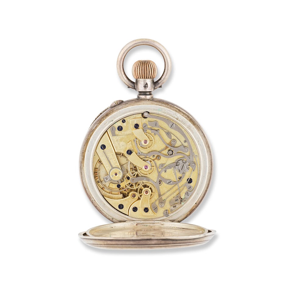 Swiss, examined by J.W. Benson, London. A silver keyless wind open face chronograph pocket watch... - 2