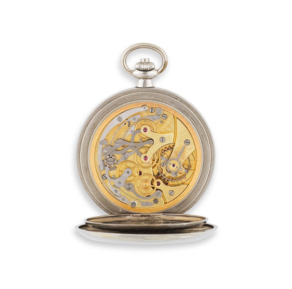 Omega. A stainless steel keyless wind open face chronograph pocket watch Omega. Chronographe de ... - 2