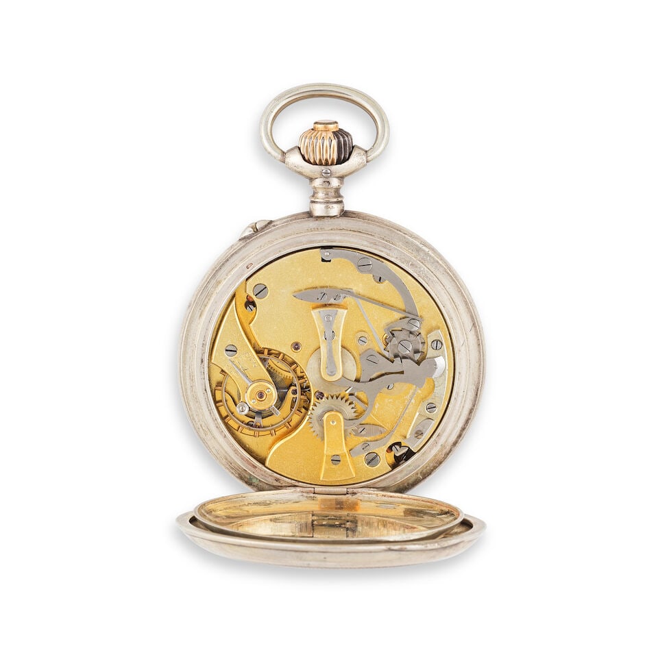 A silver keyless wind open face chronograph pocket watch Chronographe de poche à cadran ouv... - 2