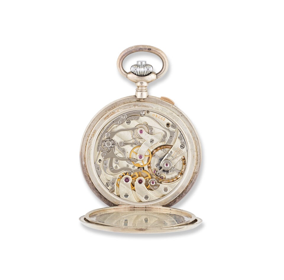 A silver keyless wind open face split second chronograph pocket watch Chronographe de poche ... - 2