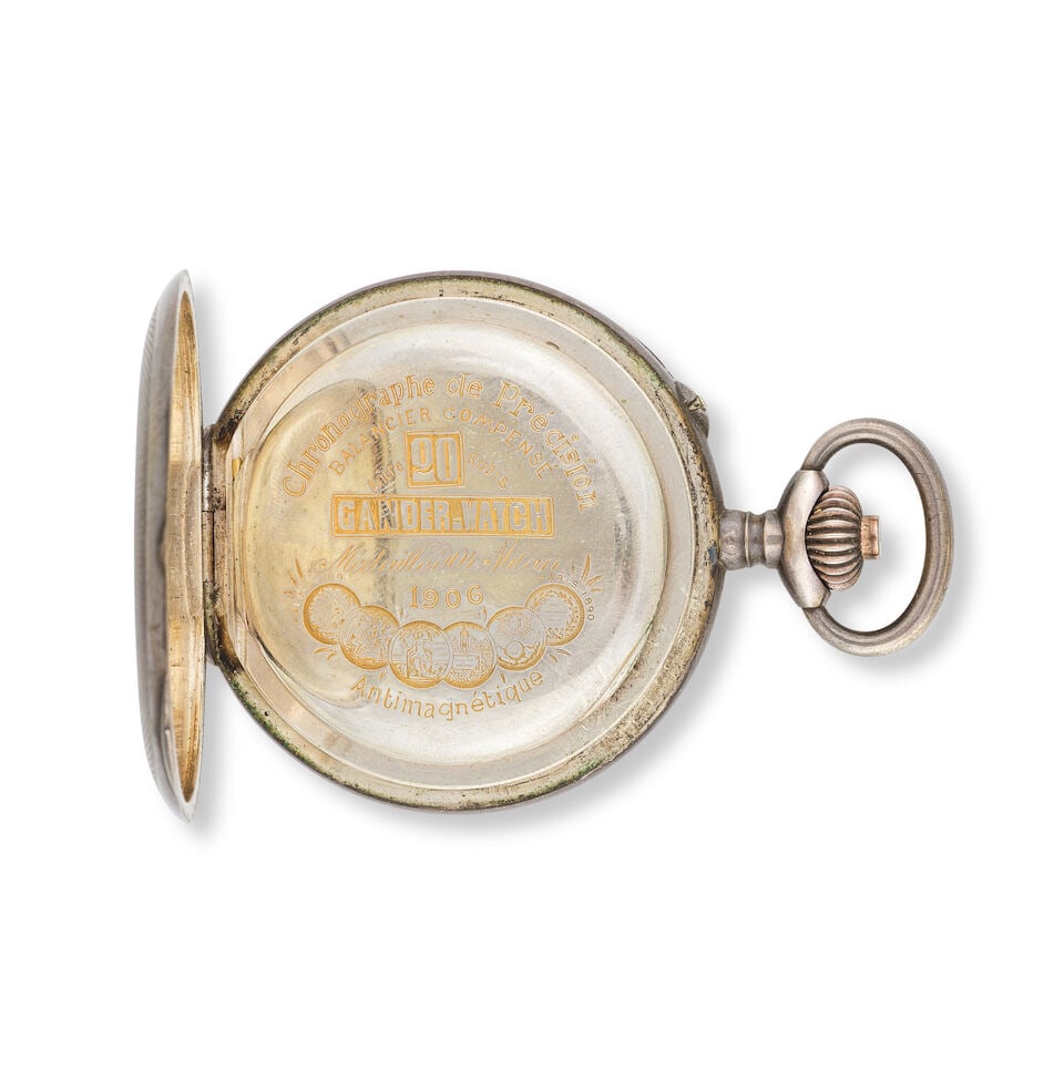 Gander. A silver keyless wind open face chronograph pocket watch Gander. Chronographe de poche &... - 3