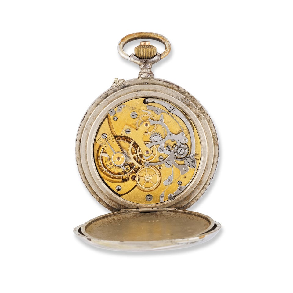 A nickel plated keyless wind open face chronograph pocket watch Chronographe de poche à cad... - 2