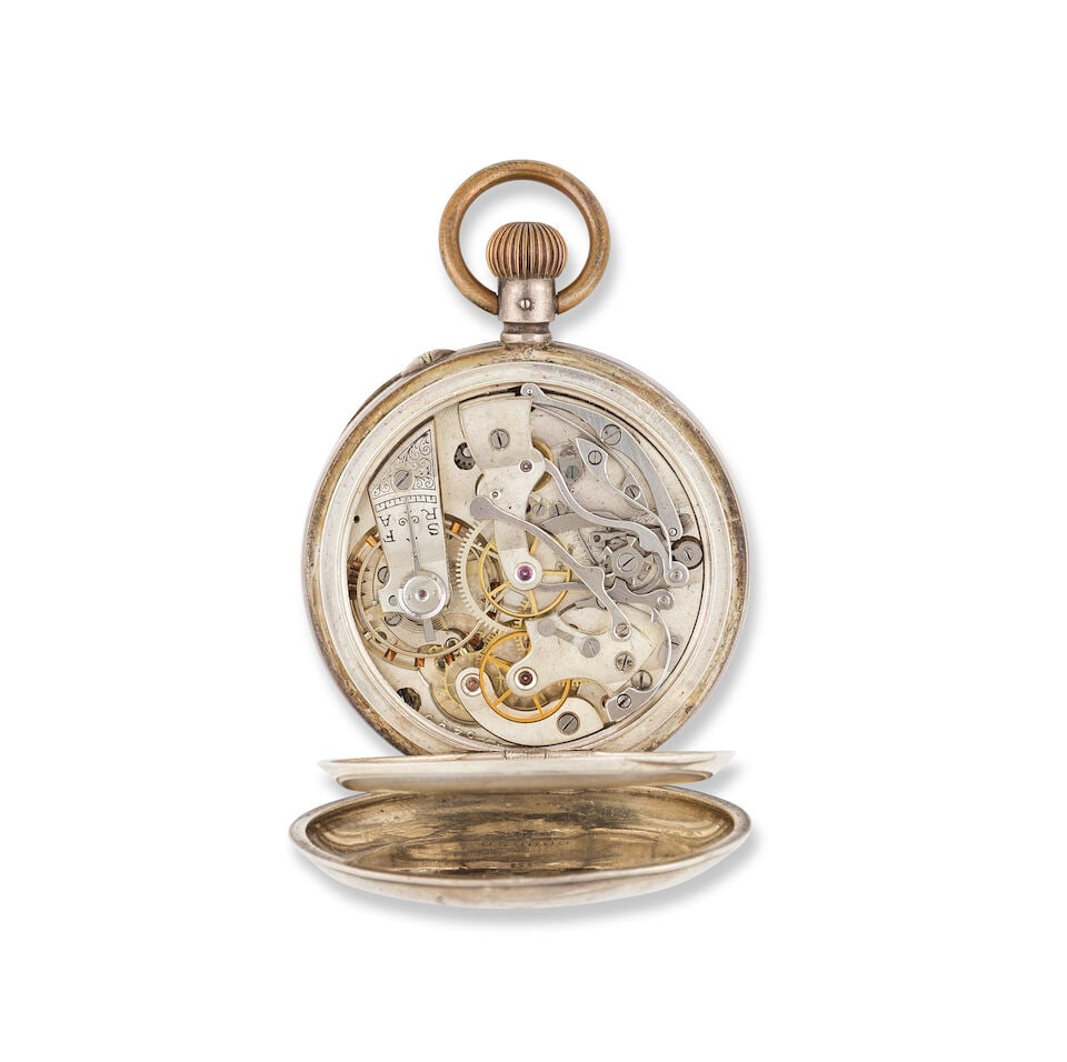A silver keyless wind open face chronograph pocket watch Chronographe de poche à cadran ouv... - 2