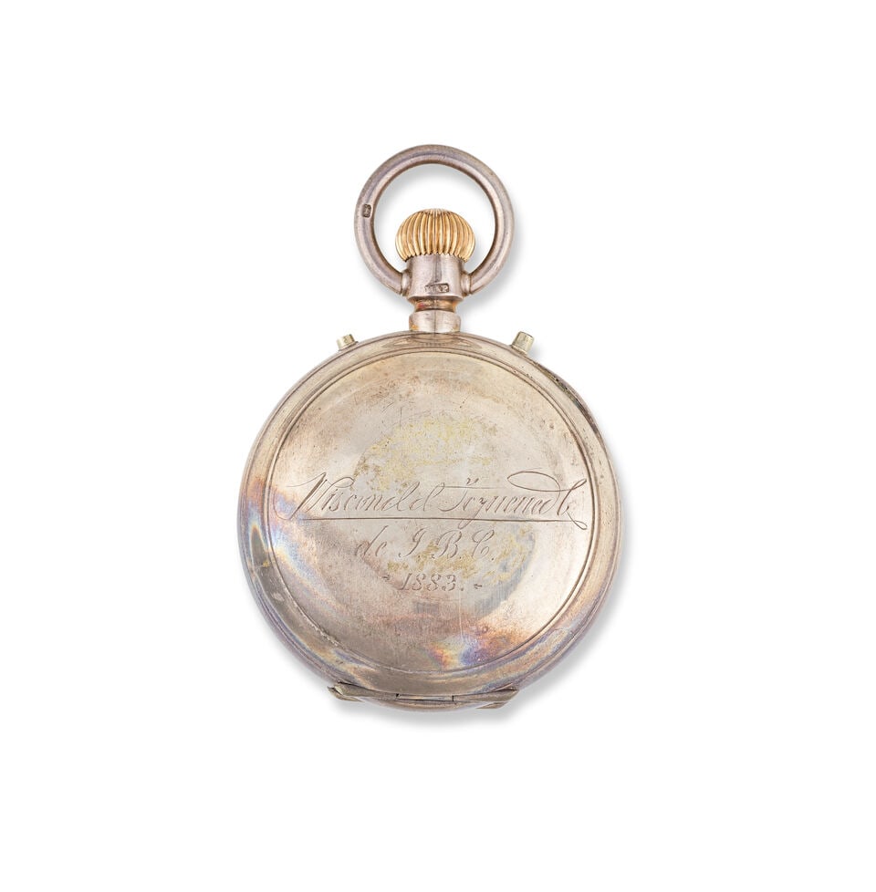 A silver keyless wind open face chronograph pocket watch Chronographe de poche à cadran ouv... - 3