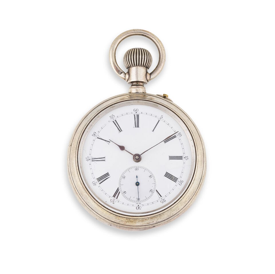 An unusual steel keyless wind open face chronograph pocket watch with dual dials Chronographe de... (1 of 2)