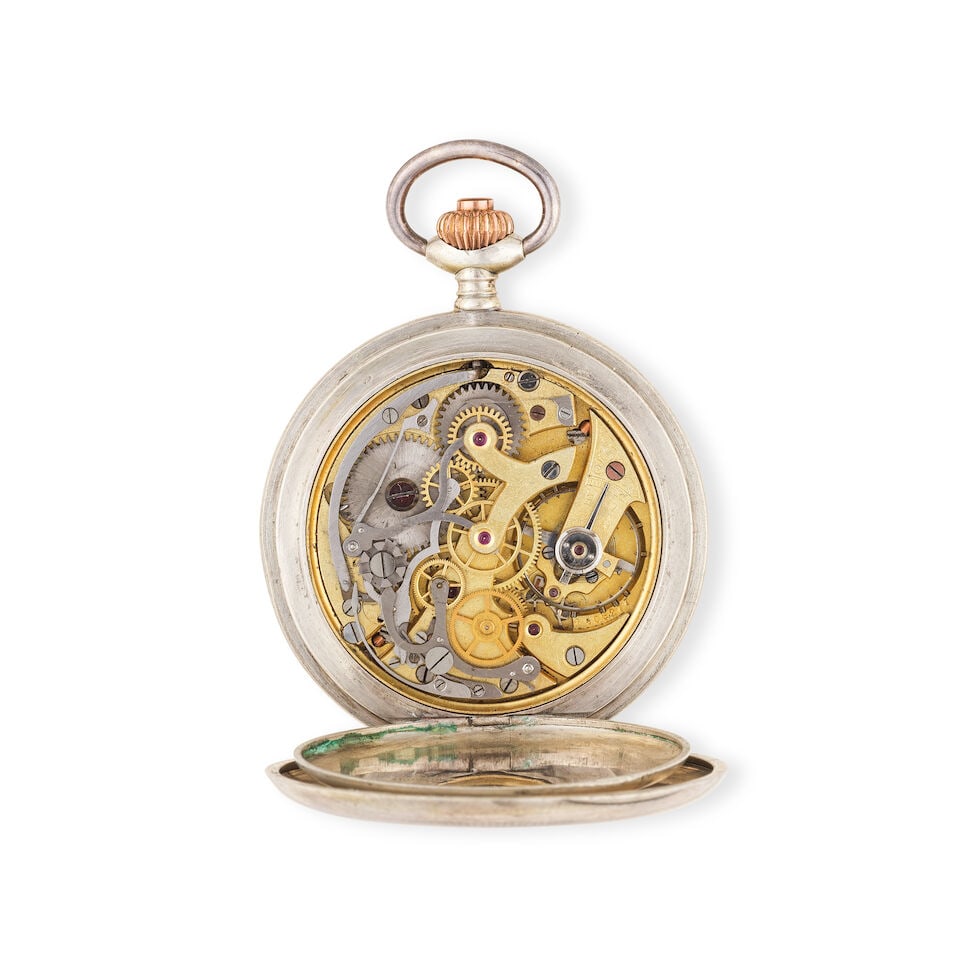 Loebner, Berlin. A silver keyless wind open face chronograph pocket watch Loebner, Berlin. Chron... - 2