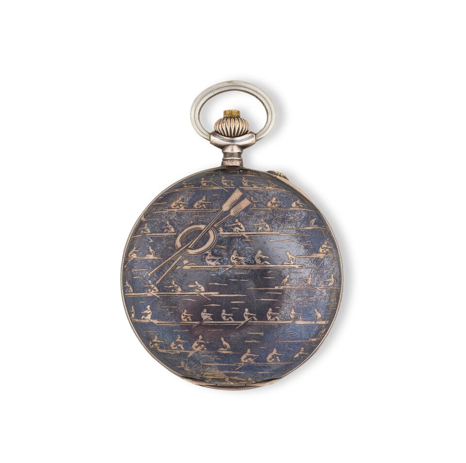 Contetout. A silver and niello open face keyless wind chronograph pocket watch Contetout. Chrono... - 3