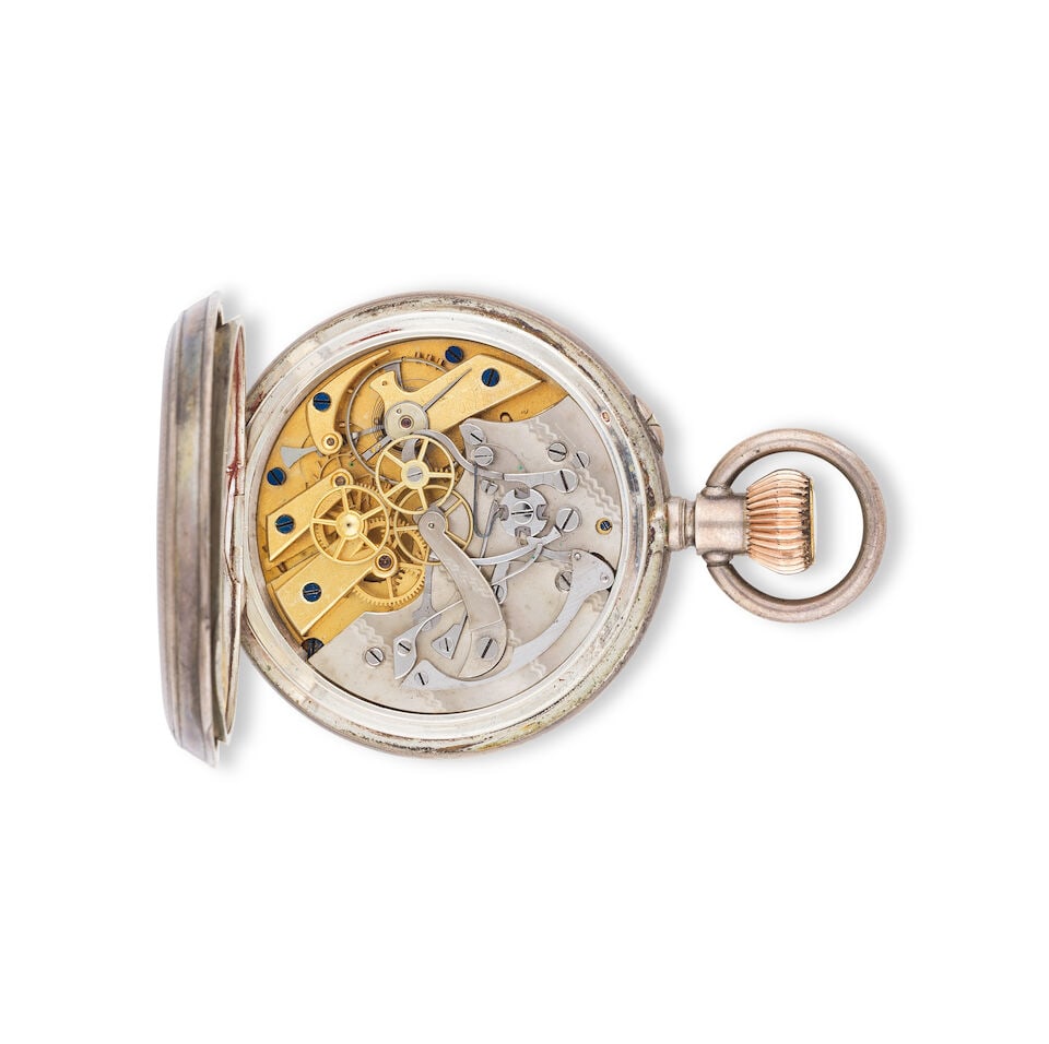 Telemetre Montandon. A silver keyless wind open face chronograph pocket watch Telemetre Montando... - 2