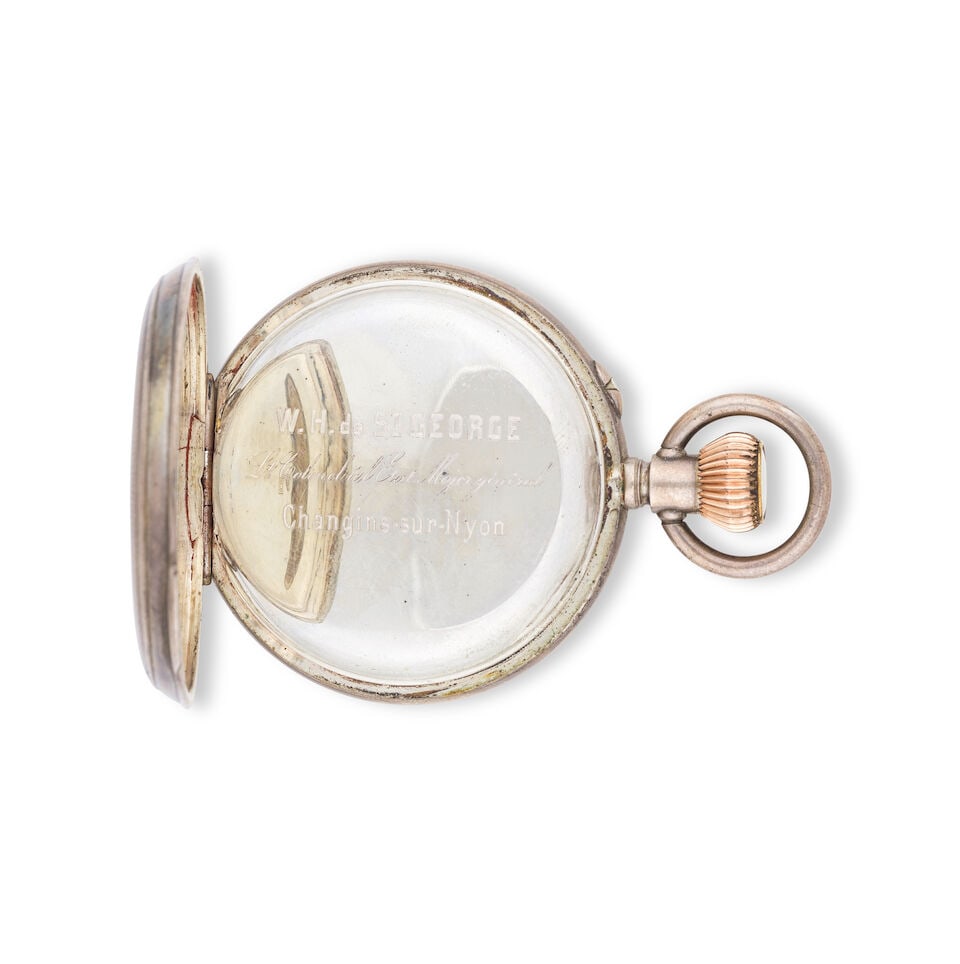 Telemetre Montandon. A silver keyless wind open face chronograph pocket watch Telemetre Montando... - 3