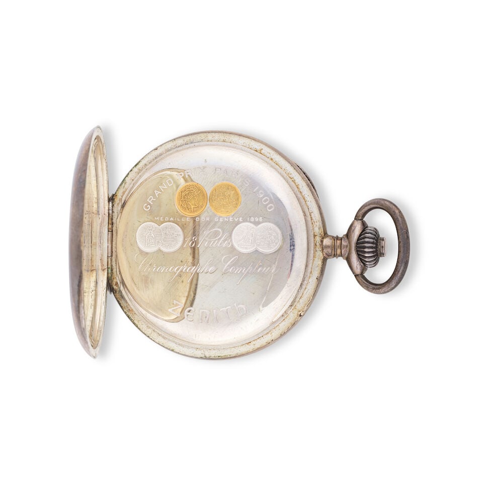 Zenith/Huber. A silver keyless wind open face chronograph pocket watch Zenith/Huber. Chronograph... - 3