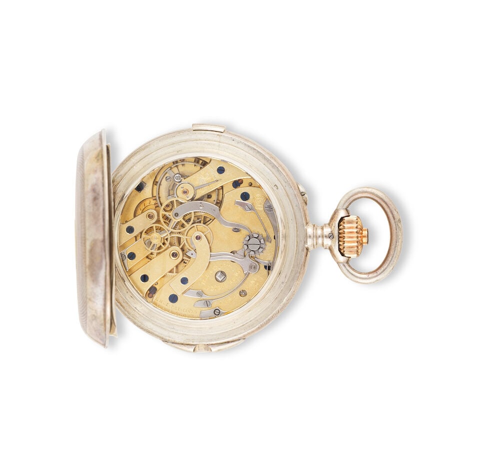 A fine silver open face keyless wind chronograph pocket watch Beau chronographe de poche à ... - 2