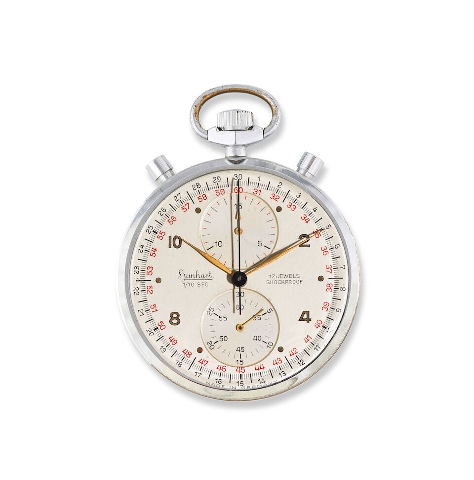 Hanhart. A stainless steel keyless wind open face chronograph pocket watch Hanhart. Chronographe... (1 of 1)