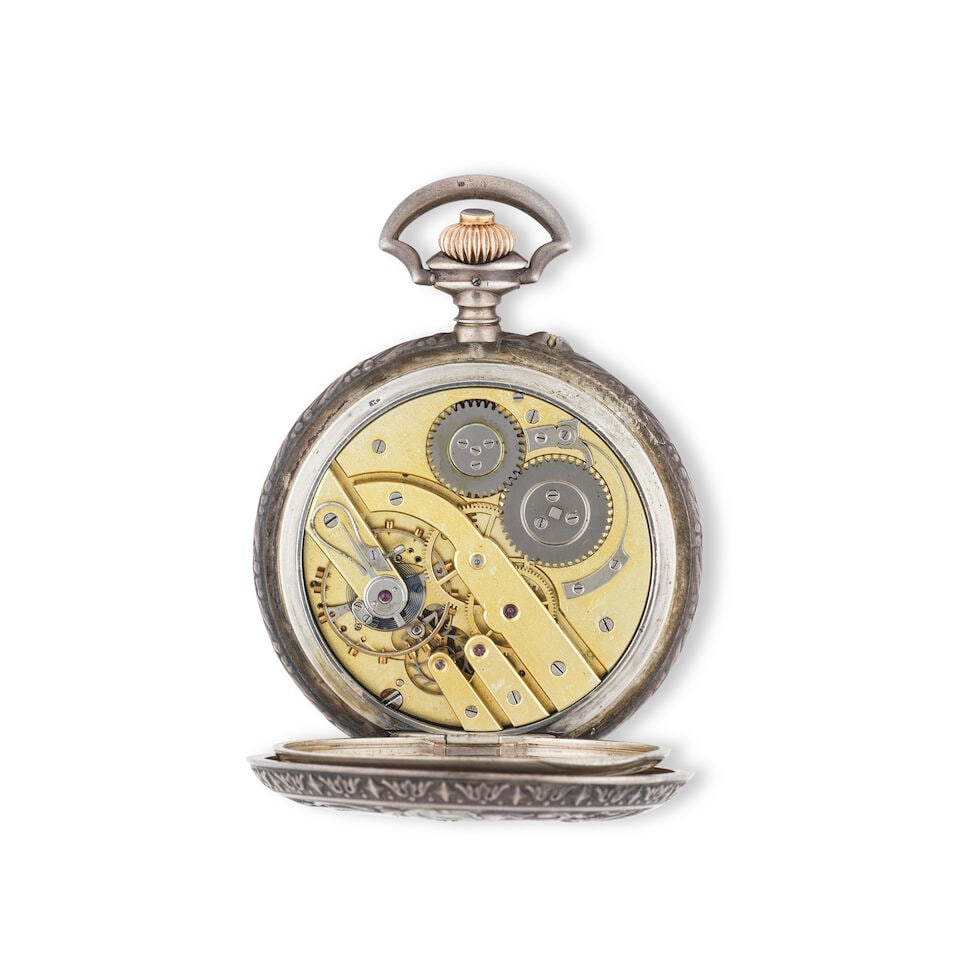 Perret & Fils. A silver open face keyless wind split second chronograph pocket watch Perret & Fi... - 2