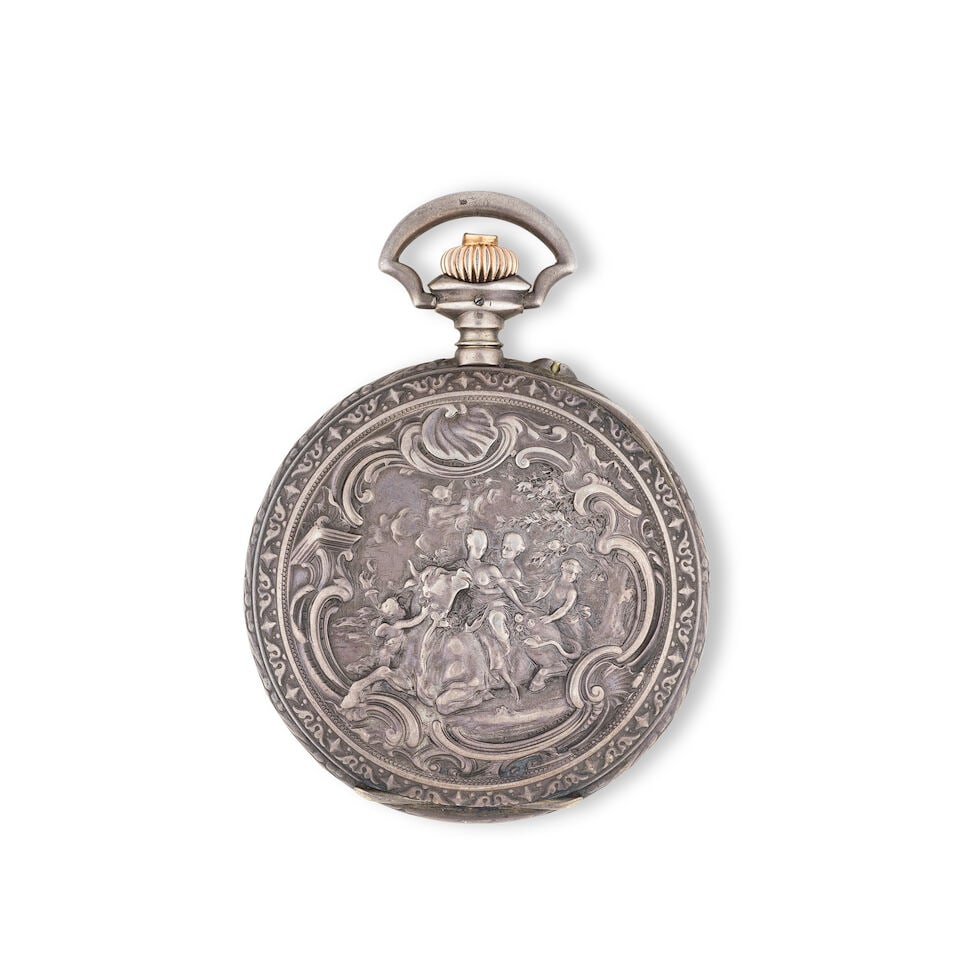 Perret & Fils. A silver open face keyless wind split second chronograph pocket watch Perret & Fi... - 3