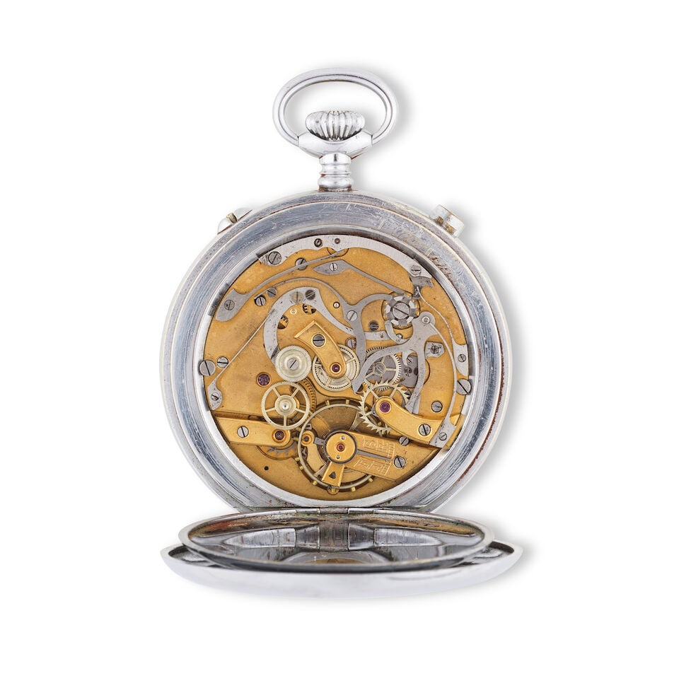 A stainless steel open face split second chronograph pocket watch Chronographe de poche à c... - 2