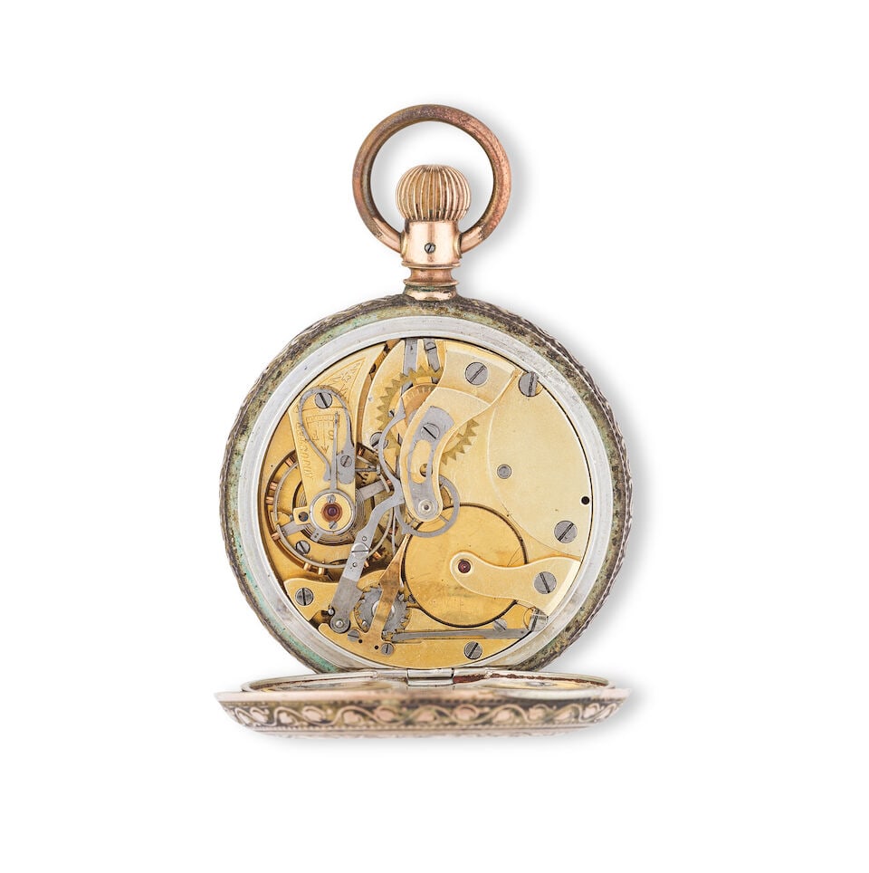 A metal open face keyless wind chronograph pocket watch Chronographe de poche à cadran ouve... - 2