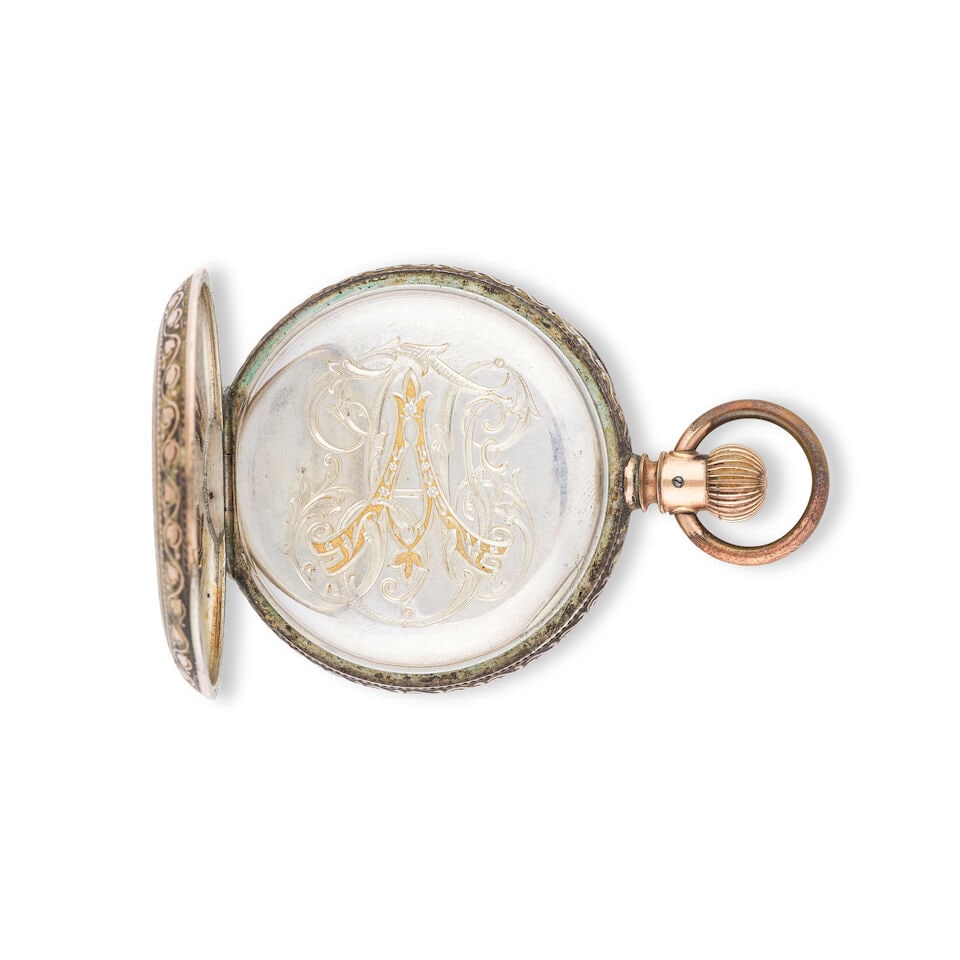 A metal open face keyless wind chronograph pocket watch Chronographe de poche à cadran ouve... - 3