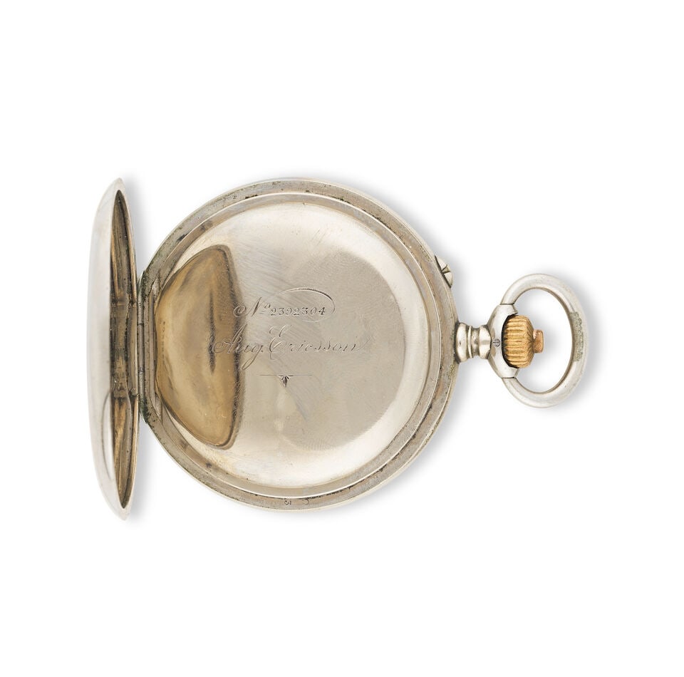 August Ericsson. A white metal keyless wind open face chronograph pocket watch August Ericsson. ... - 3