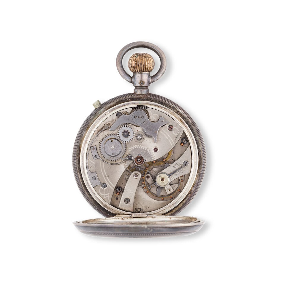 Lincoln Park. A silver keyless wind open face split second chronograph with off-centered dial an... - 2