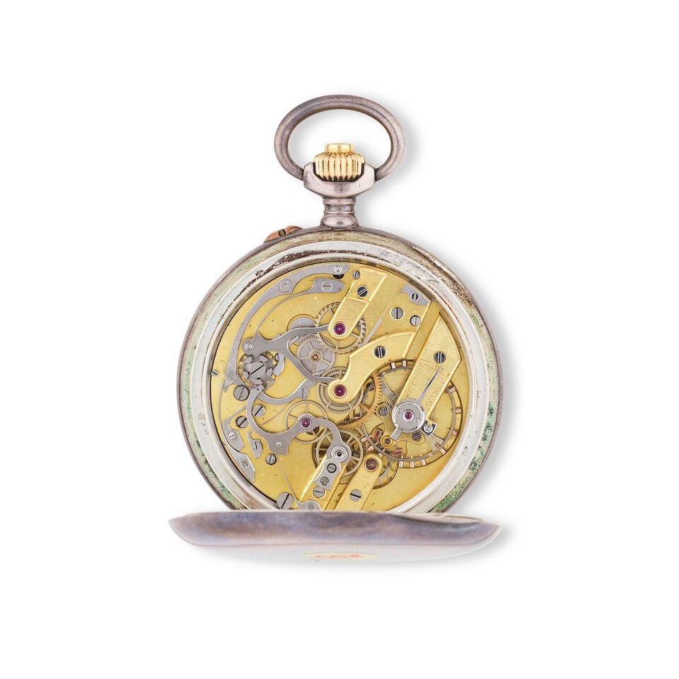A silver keyless wind open face chronograph pocket watch Chronographe de poche à cadran ouv... - 2