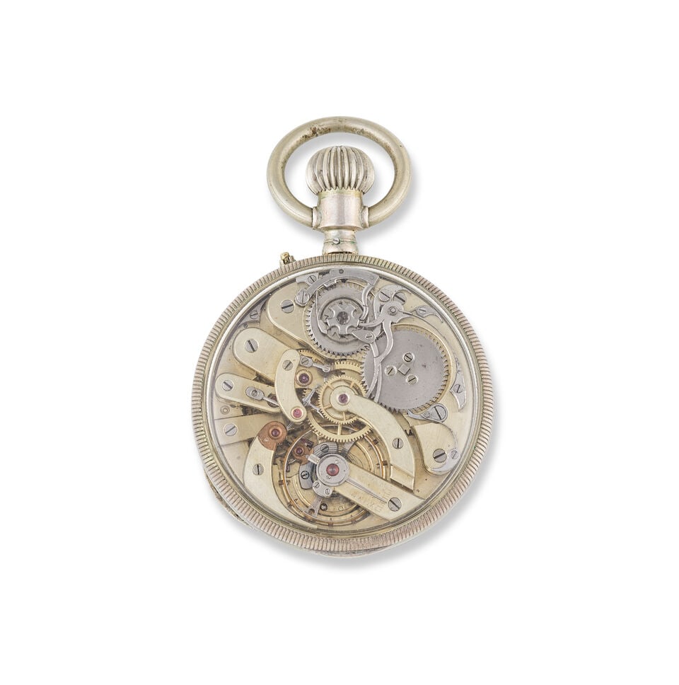 A steel keyless wind open face chronograph pocket watch Chronographe de poche à cadran ouve... - 2