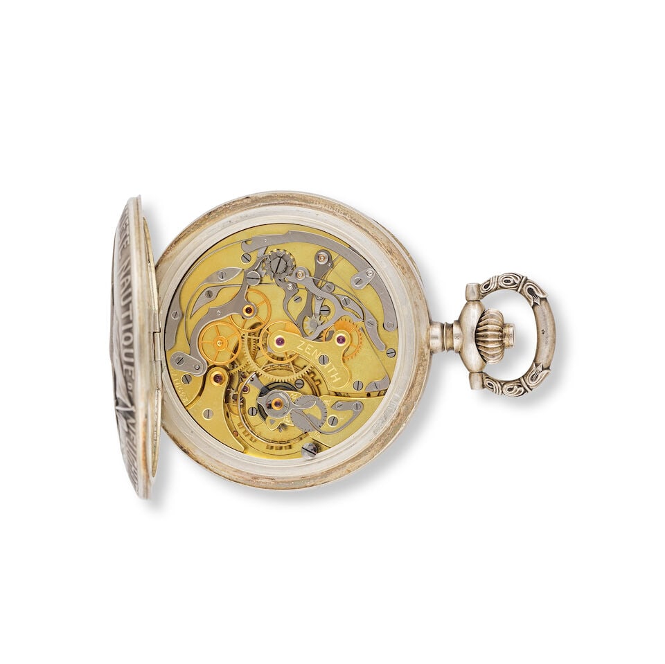 Zenith. A silver open face keyless wind chronograph pocket watch Zenith. Chronographe de poche &... - 2