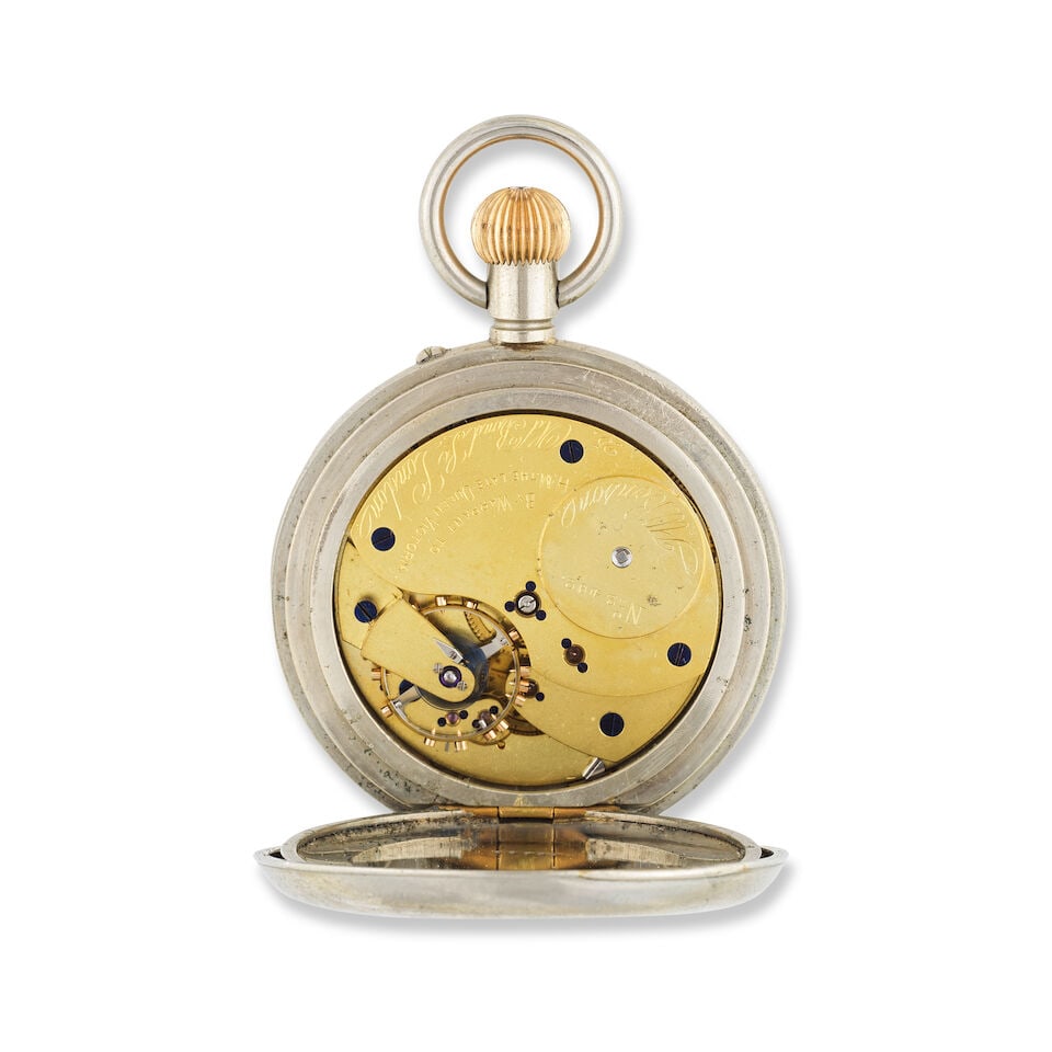 J W Benson. A good quality keyless wind single button open face chronograph pocket watch in asso... - 2