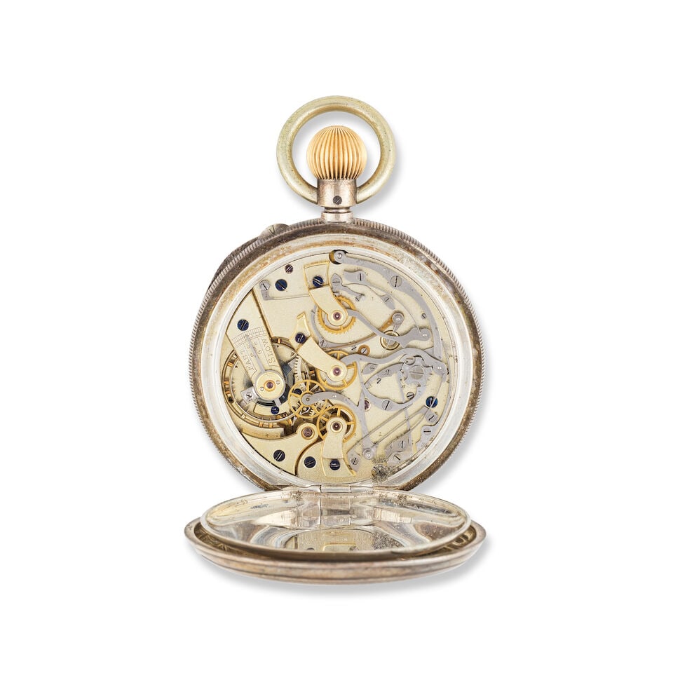 A silver keyless wind open face chronograph pocket watch Chronographe de poche à cadran ouv... - 2