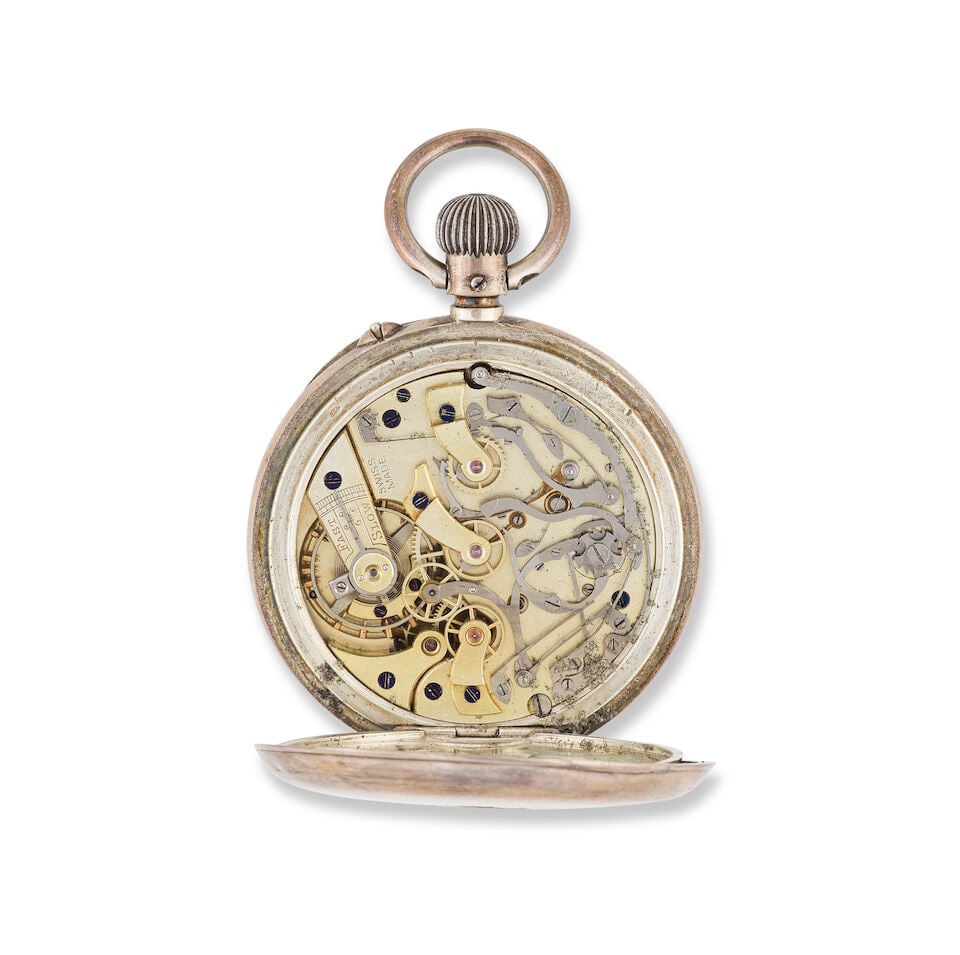 A silver keyless wind open face chronograph pocket watch Chronographe de poche à cadran ouv... - 2