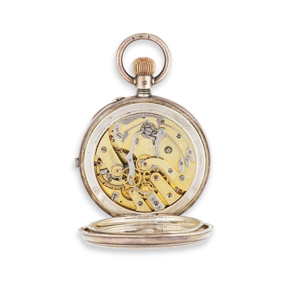 A silver keyless wind open face chronograph pocket watch Chronographe de poche à cadran ouv... - 2