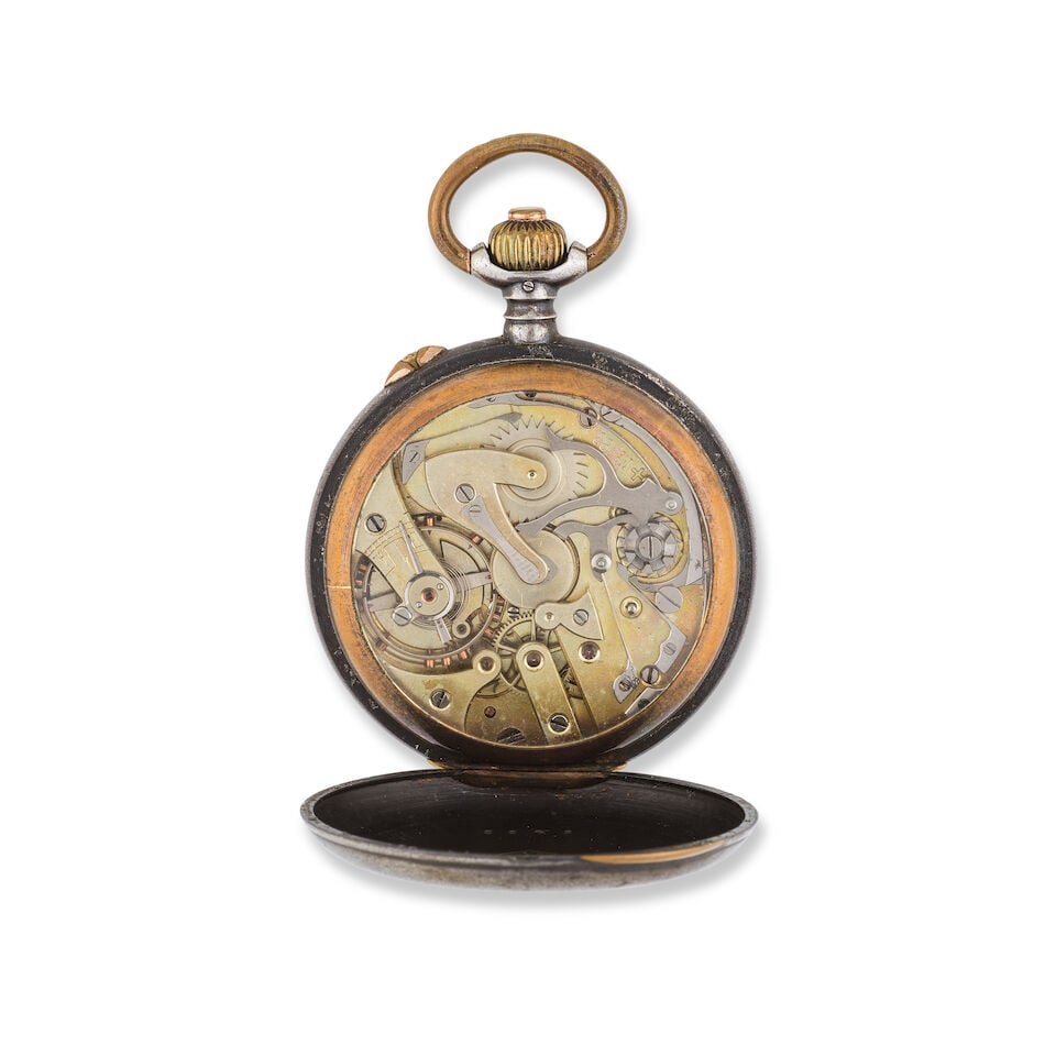 A steel keyless wind open face chronograph pocket watch Chronographe de poche à cadran ouve... - 2