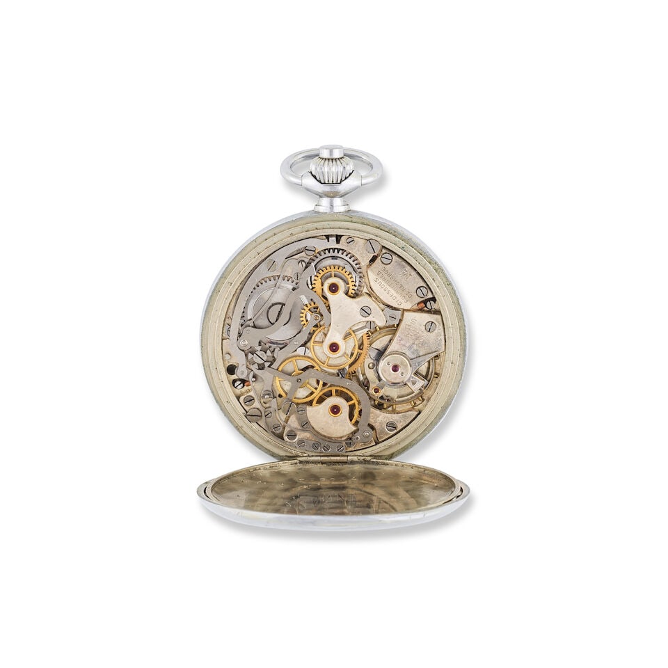 Union. A Small chrome keyless wind open face chronograph pocket watch Union. Petit chronographe ... - 2