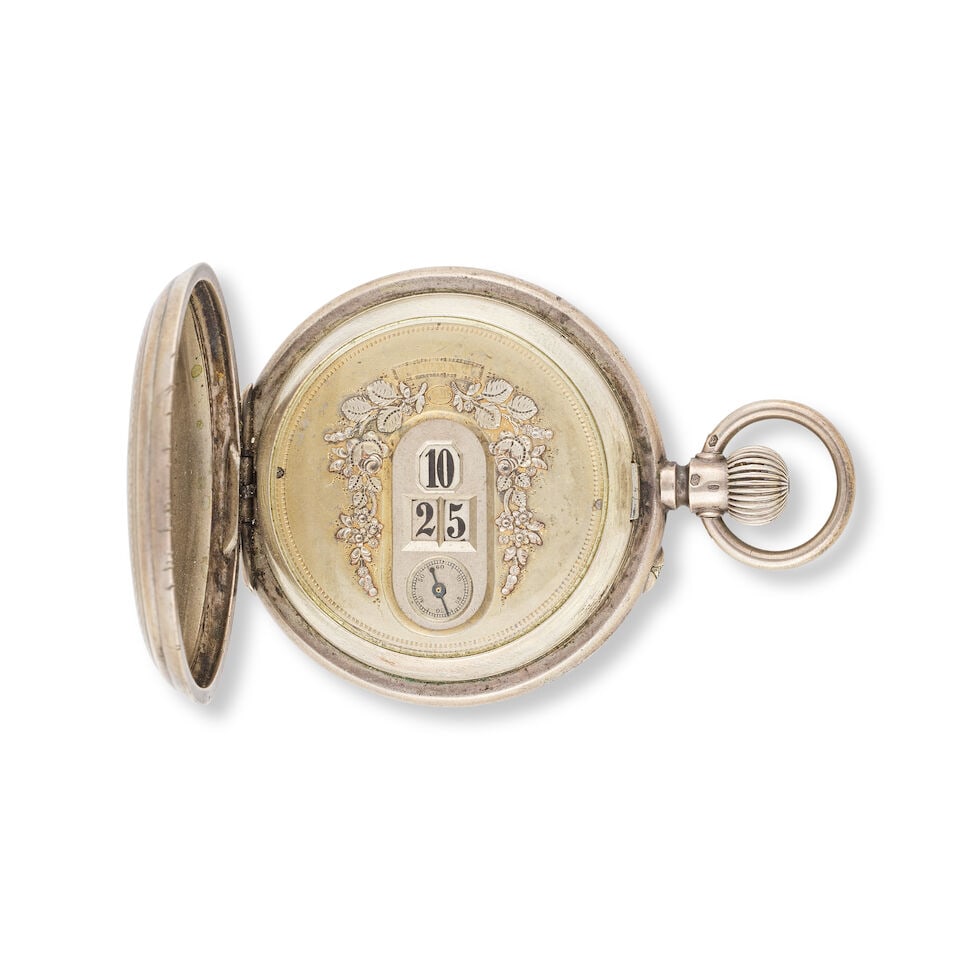 Unusual silver digital keyless wind hunting case pocket watch Chronographe de poche à clape... (1 of 3)