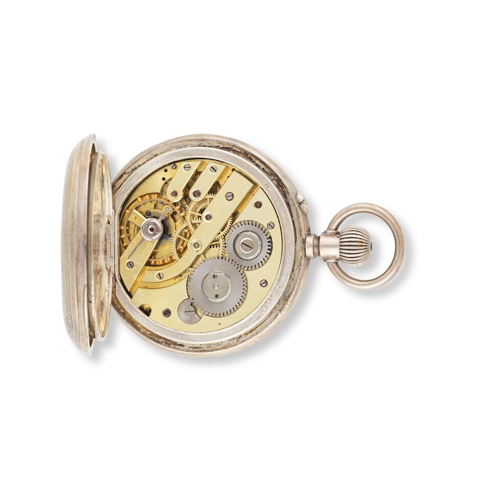 Unusual silver digital keyless wind hunting case pocket watch Chronographe de poche à clape... - 2