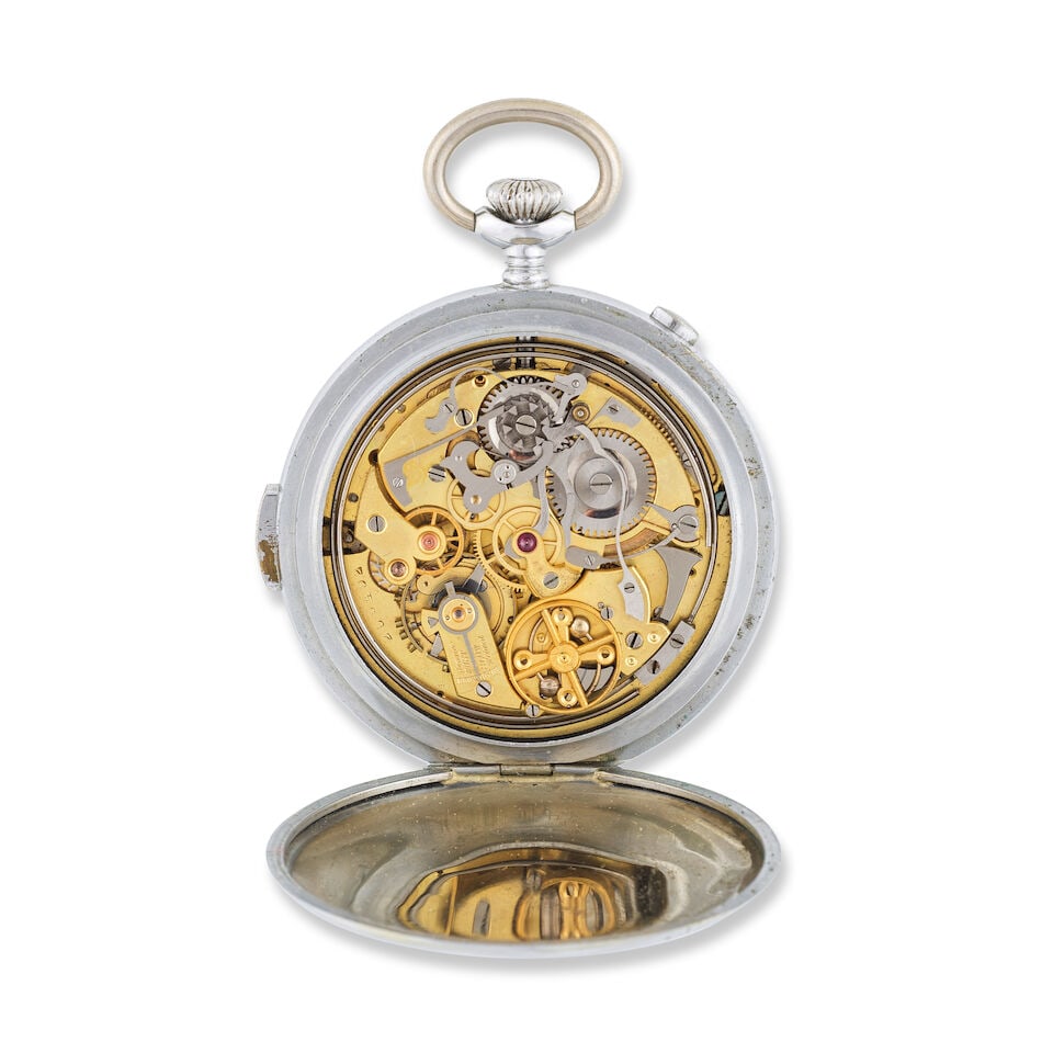 A stainless steel keyless wind quarter repeating open face pocket watch Chronographe de poche &#... - 2