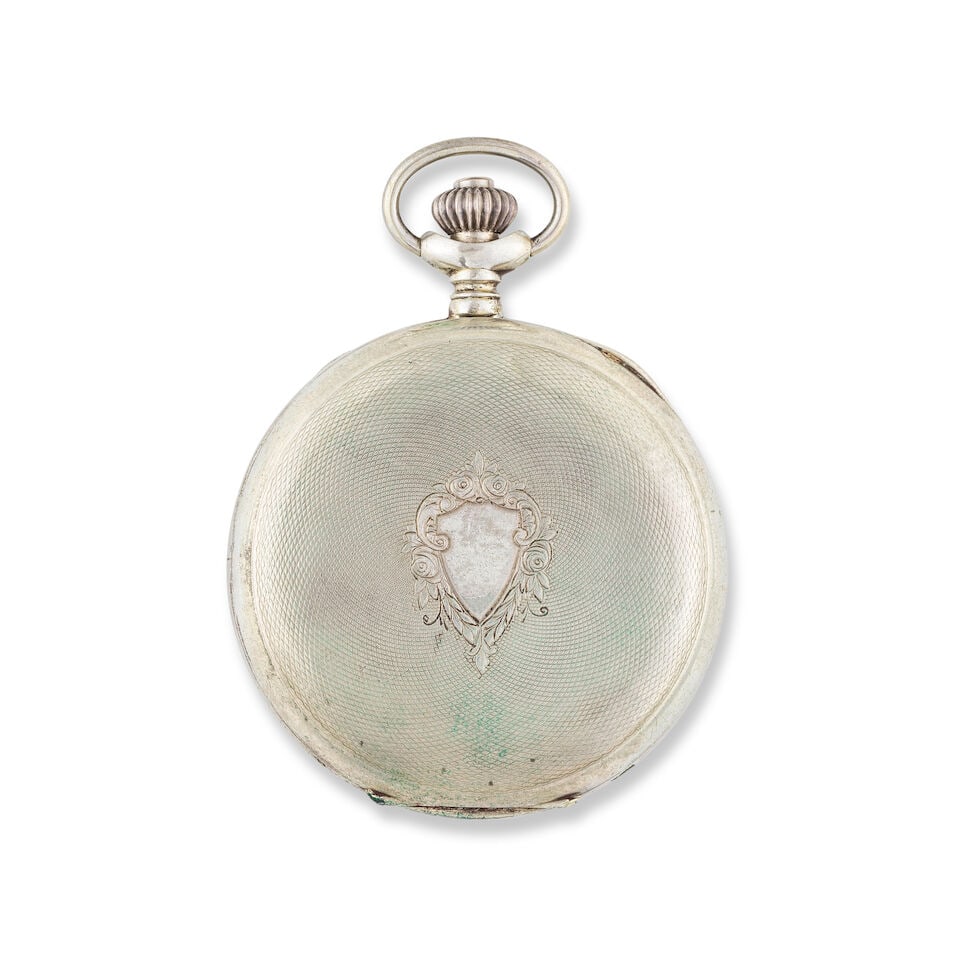 A silver keyless wind open face chronograph pocket watch Chronographe de poche à cadran ouv... - 3