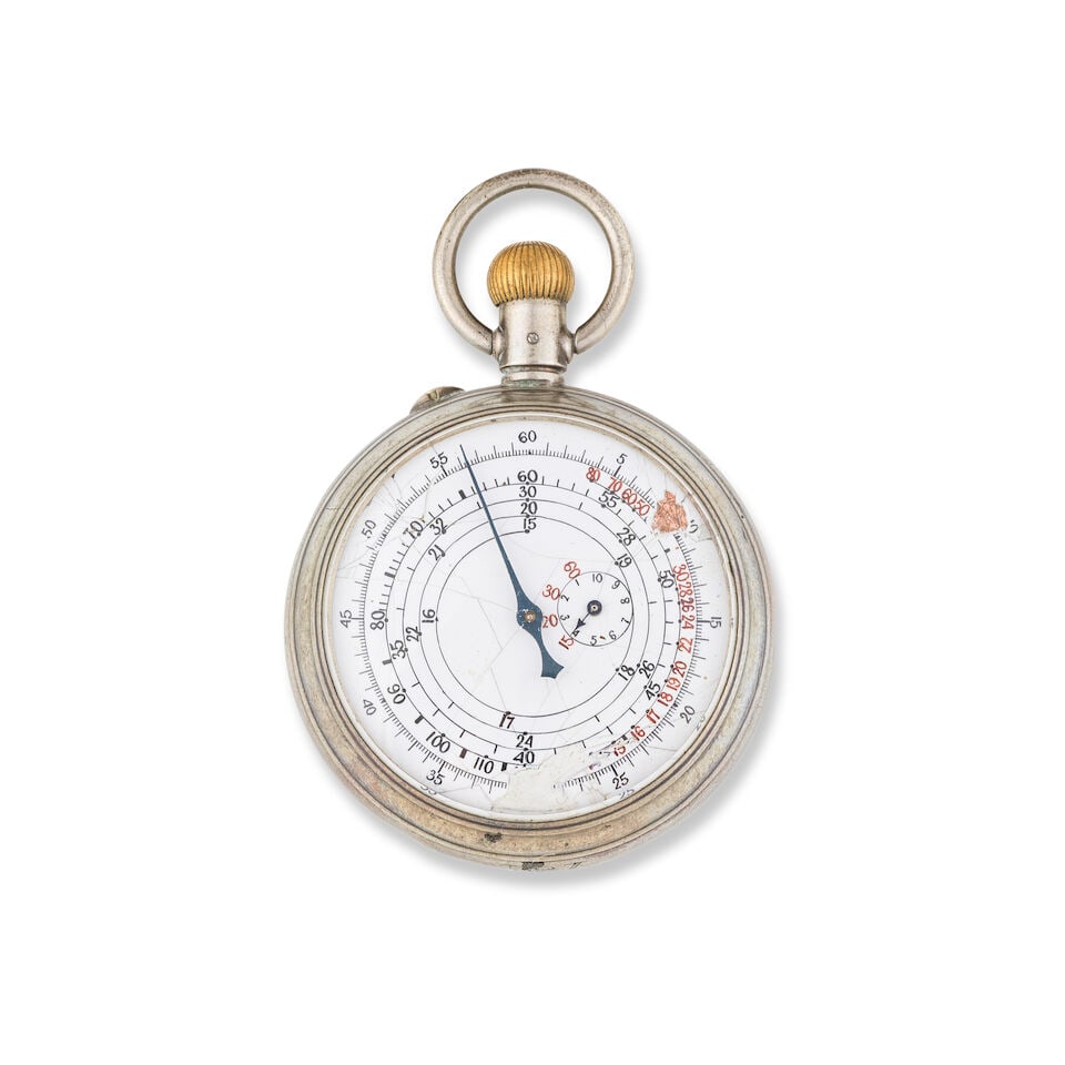 Paul Garnier. An unusual white metal double dial chronograph open face watch Paul Garnier. Chron... - 2