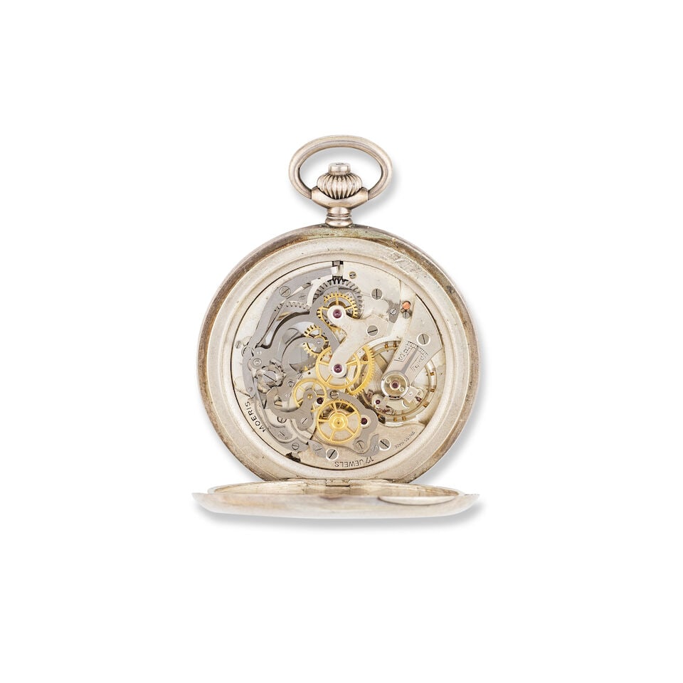 Moeris. A small silver keyless wind open face chronograph pocket watch Moeris. Petit chronograph... - 2
