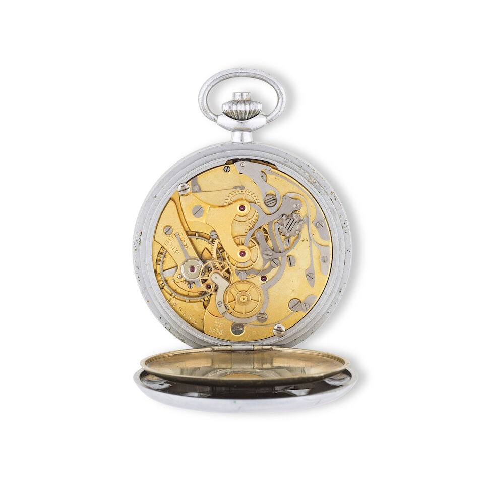 J. Auricoste, Paris. A metal keyless wind open face military chronograph pocket watch J. Auricos... - 2
