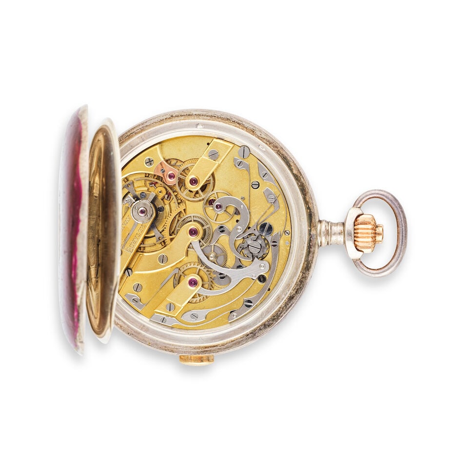 A silver keyless wind open face chronograph pocket watch Chronographe de poche à cadran ouv... - 2