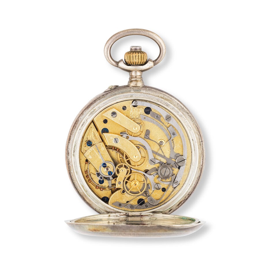 A silver open face keyless wind chronograph pocket watch Chronographe de poche à cadran ouv... - 2