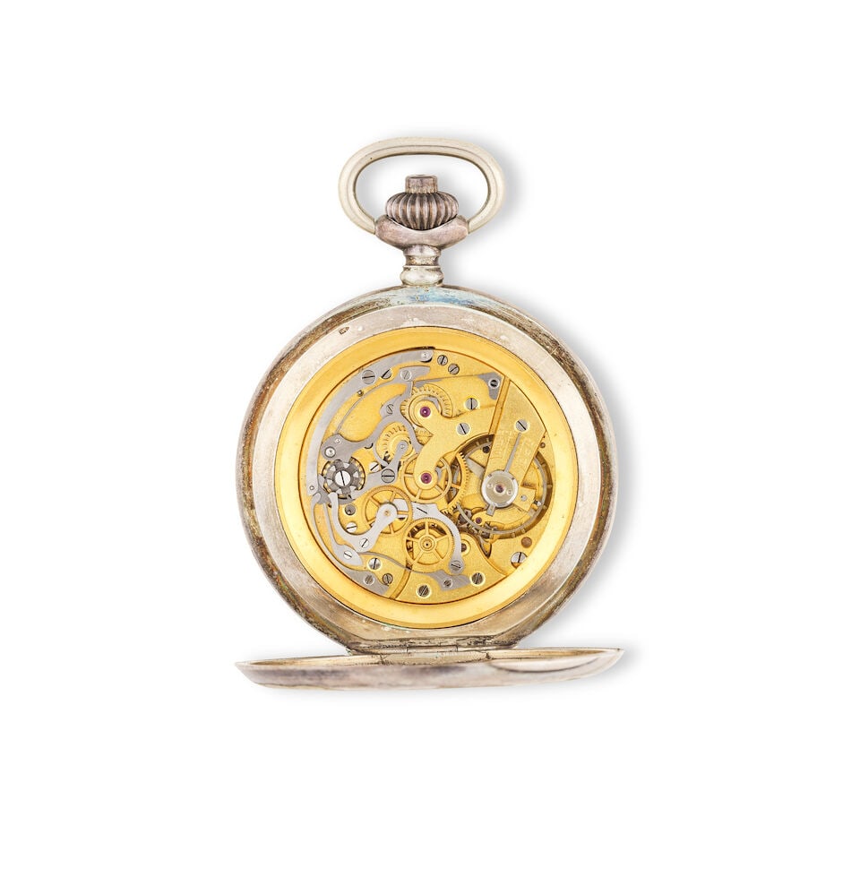 A silver keyless wind open face chronograph pocket watch Chronographe de poche à cadran ouv... - 2