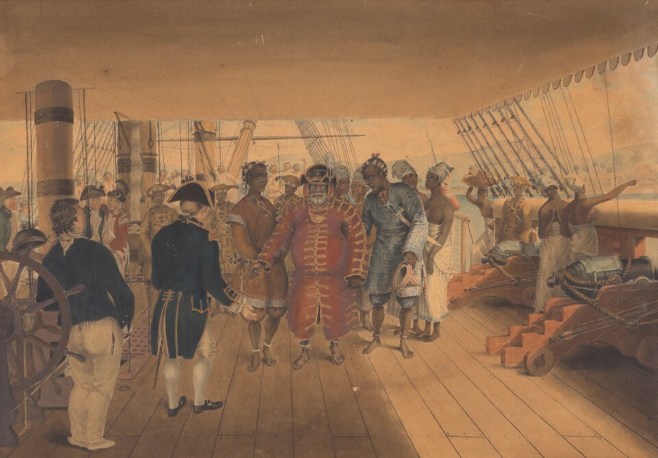 Gabriel Bray (British, 1746-1823) The King of Barra arrives to embark in a boat sent from the Pa... - 3