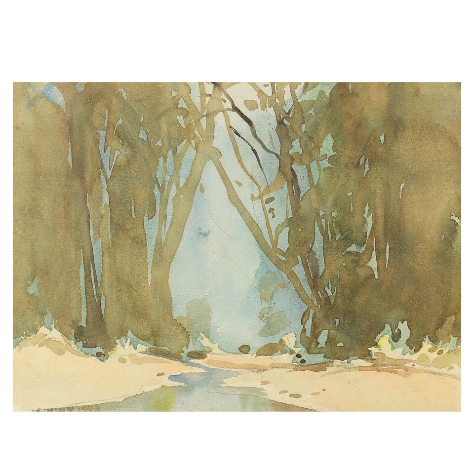 Yong Mun Sen (Malaysian, 1896-1962) Woodland with a stream (1 of 3)